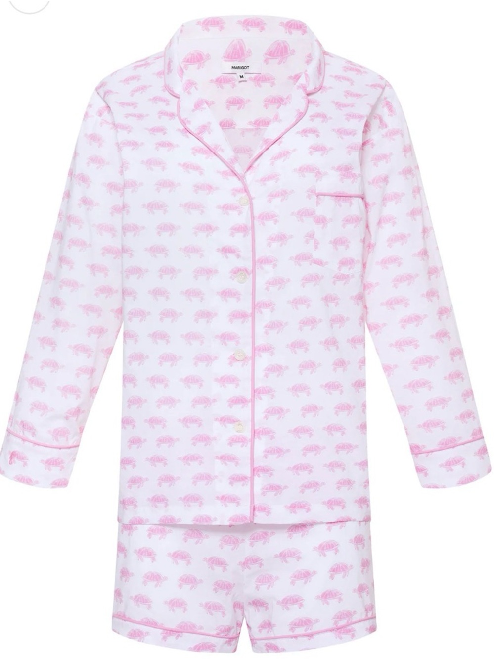 Marigot Pink Turtle Print Pajama Set Women’s Large Button Up Top Shorts Coastal